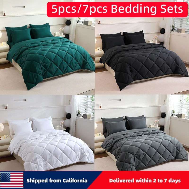 Seven Piece Polyester Bedding Set With Comforter And Pillowcases