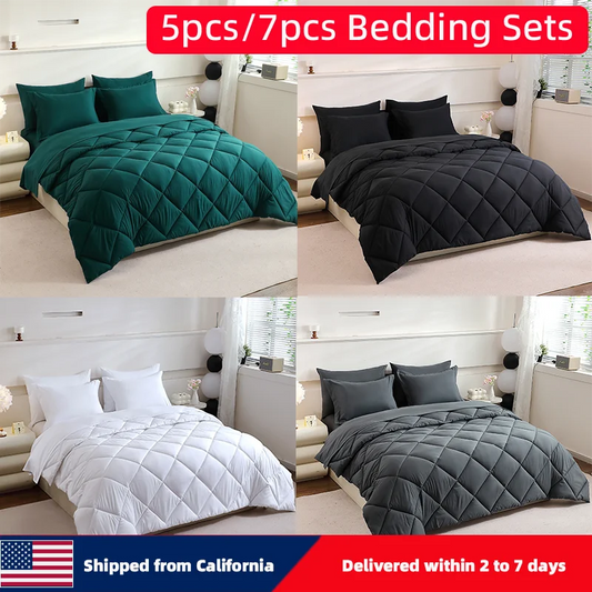 Seven Piece Polyester Bedding Set With Comforter And Pillowcases