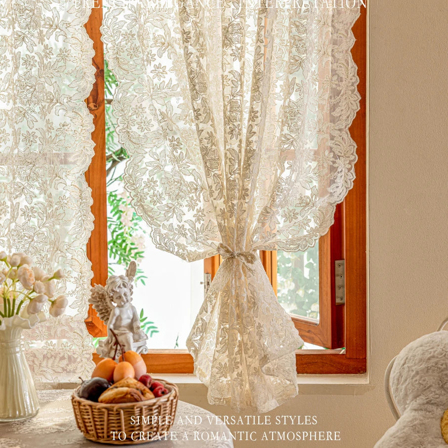 Two Piece French Vintage Embroidery Lace Sheer Curtains