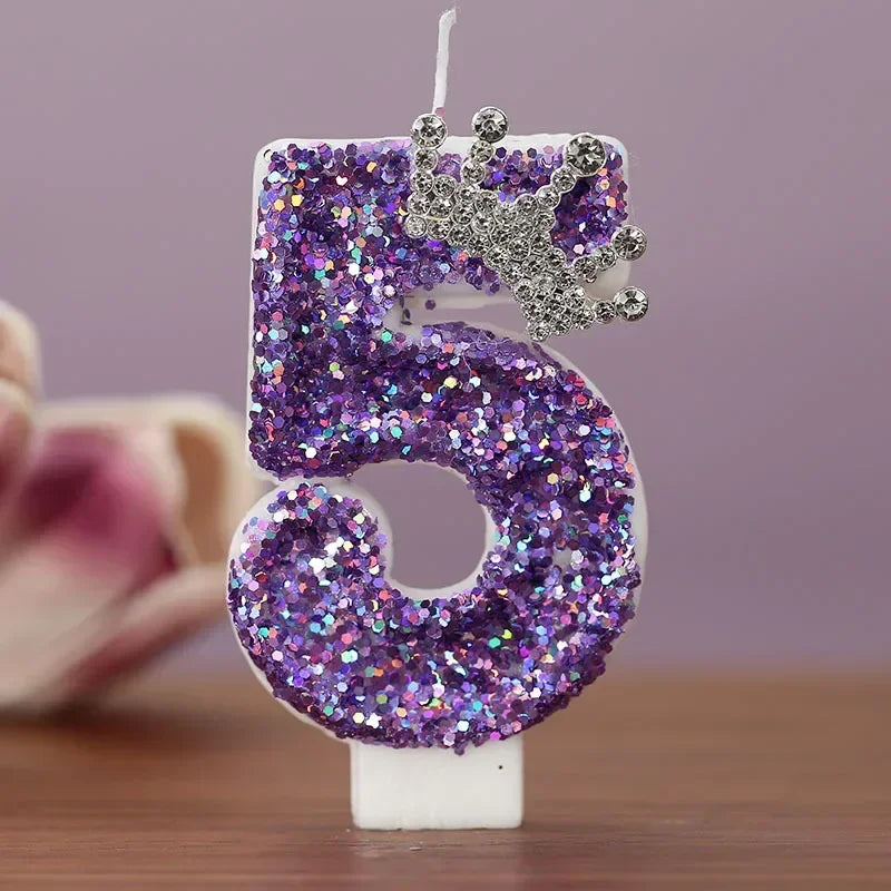 Crown Number Candles for Princess Birthday Cake Topper