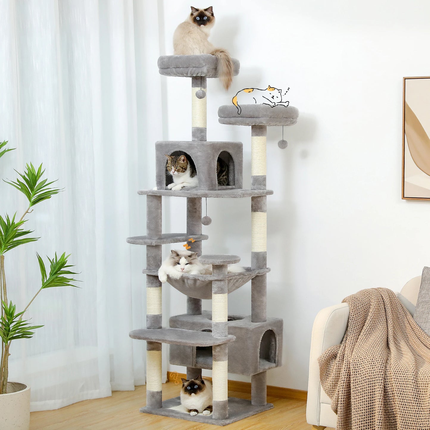 Cat Tree Tower Indoor Cats Sisal Posts Hammock Perches