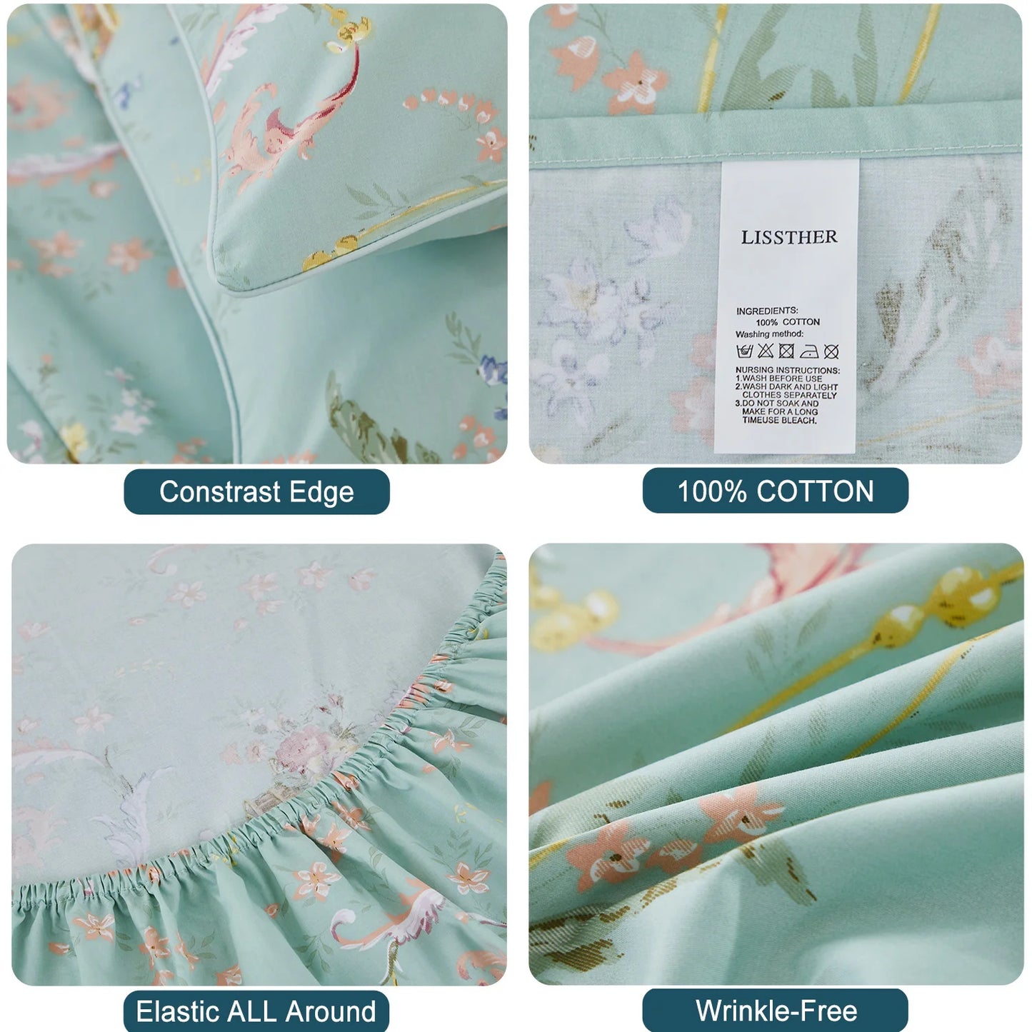 Egyptian Cotton Fitted Sheet Set With Floral Luxury Shabby Chic