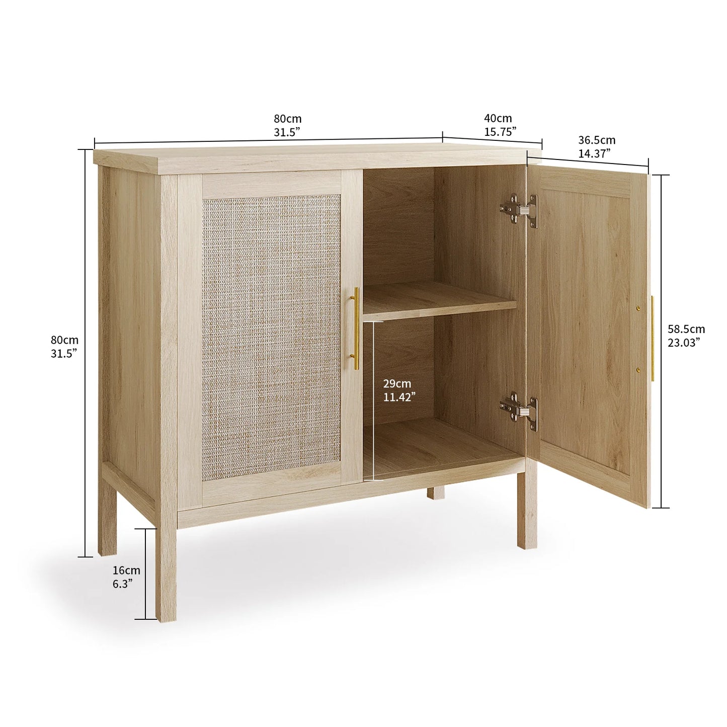 Rattan Storage Buffet Sideboard With Decorated Doors For Living Room