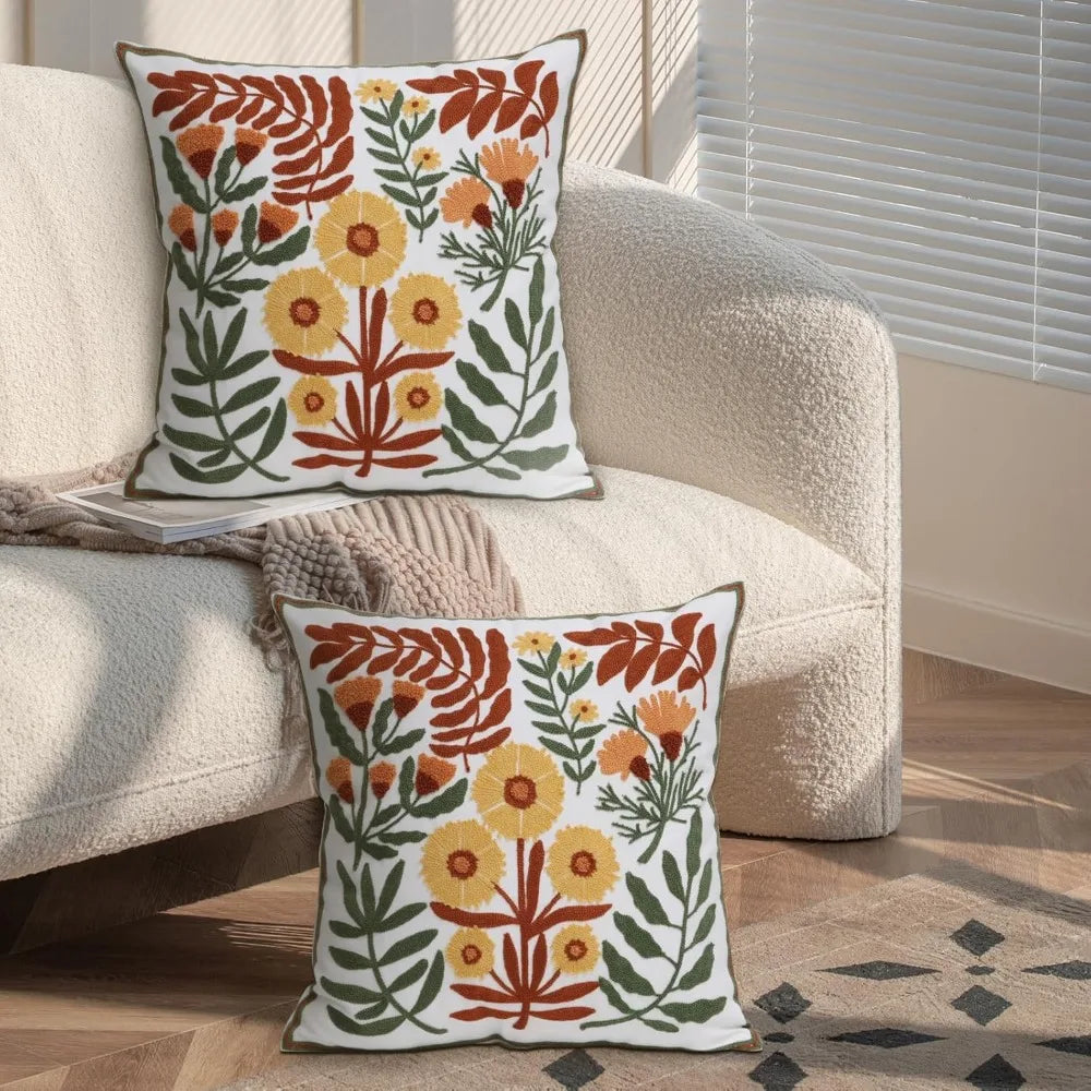 Set Of 2 Embroidered Decorative Throw Pillow Covers For Sofa