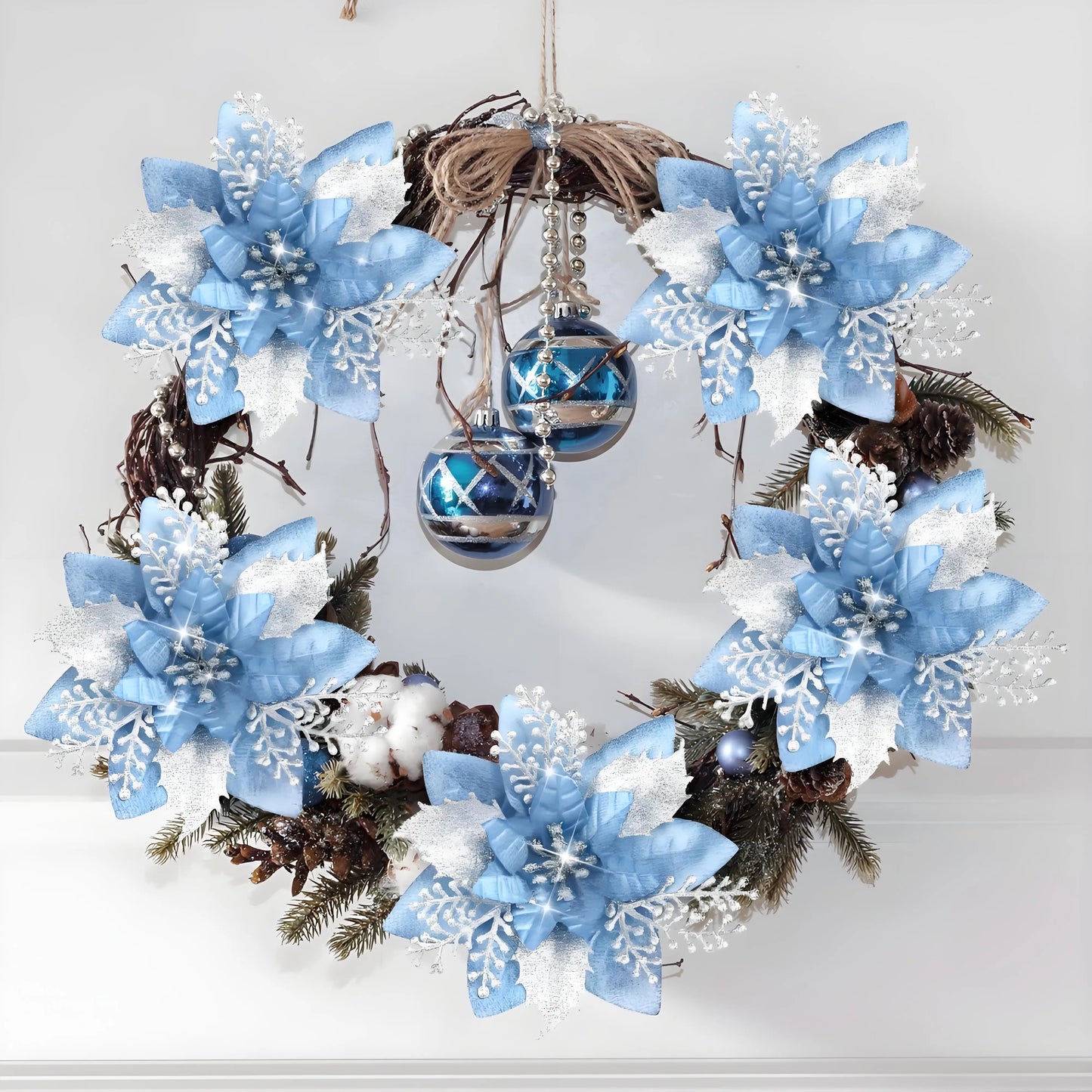 Glitter Poinsettia Floral Clips Pack for Christmas Decor