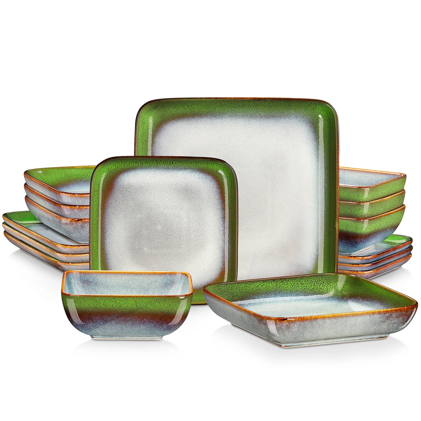 Vancasso Stern 16-Piece Square Dinnerware Set Four Kiln Glaze Ceramic