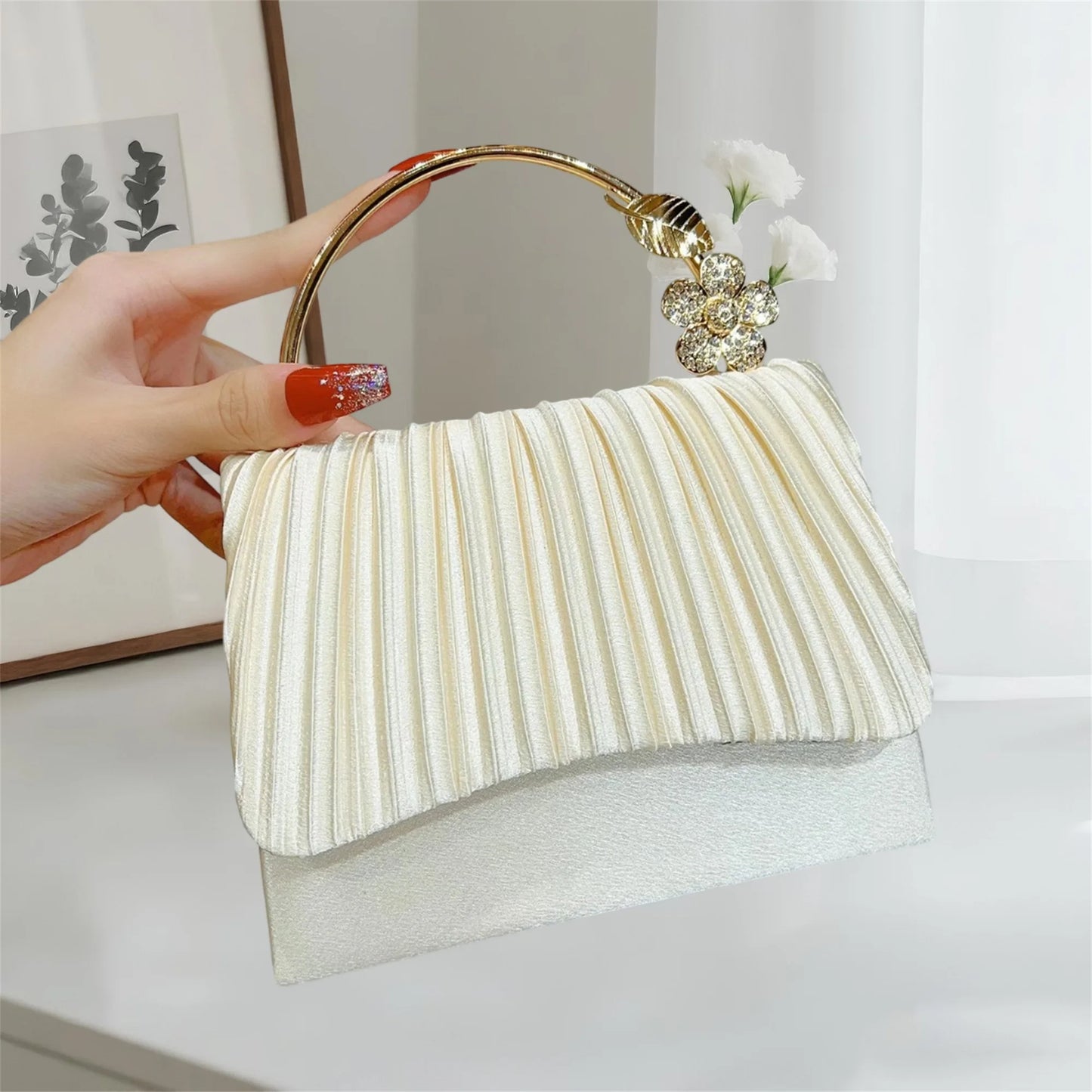 Crystal Embellished Velvet Evening Clutch With Detachable Chain Strap