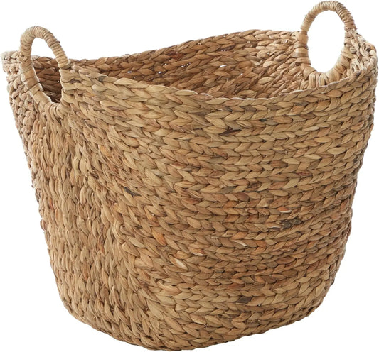 Seagrass Handmade Decorative and Functional Storage Basket Large Woven Basket Organizer with Ring Handles,