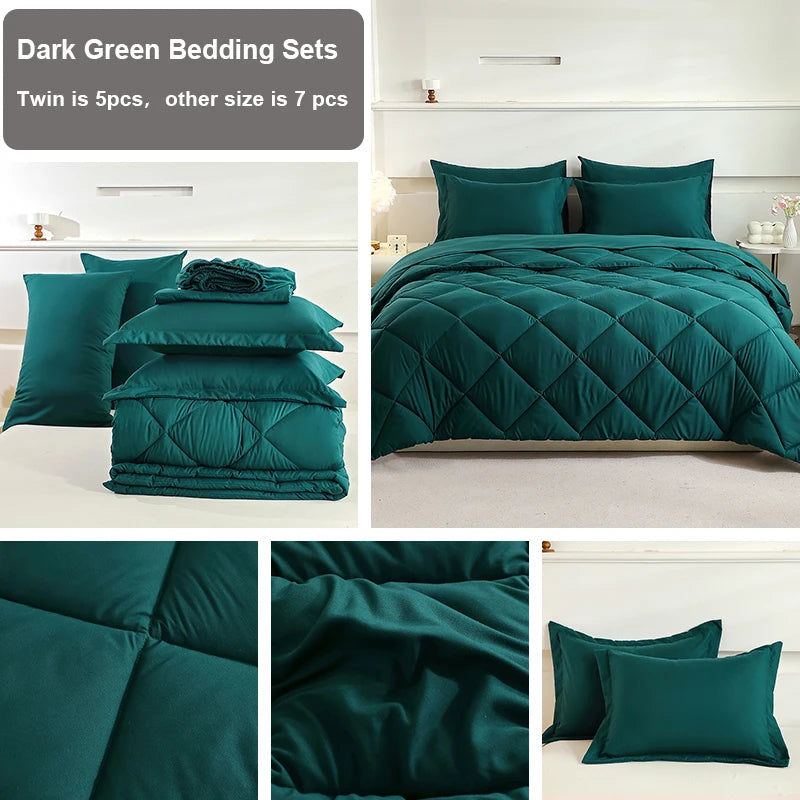 Seven Piece Polyester Bedding Set With Comforter And Pillowcases