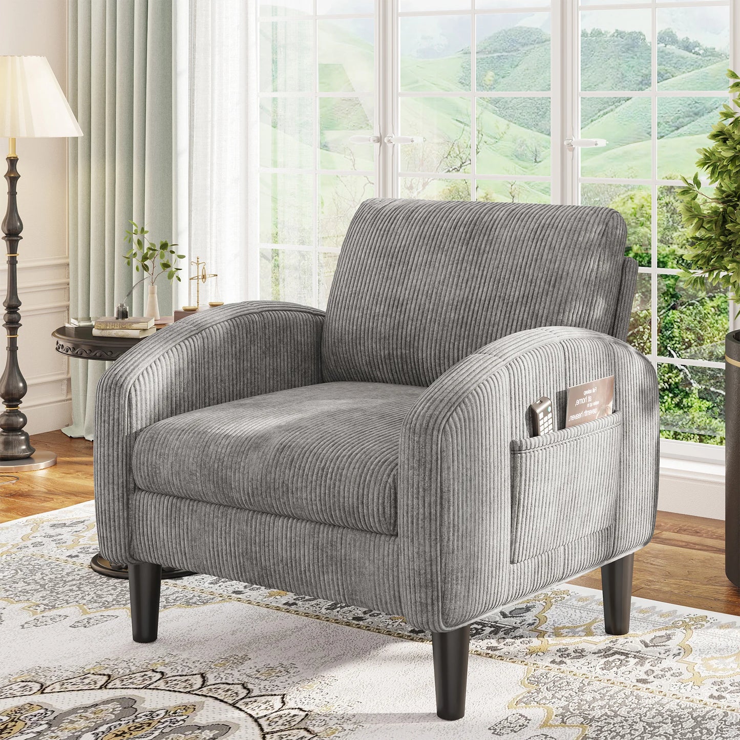EnHomee Modern Armchair With Side Pockets And Metal Frame