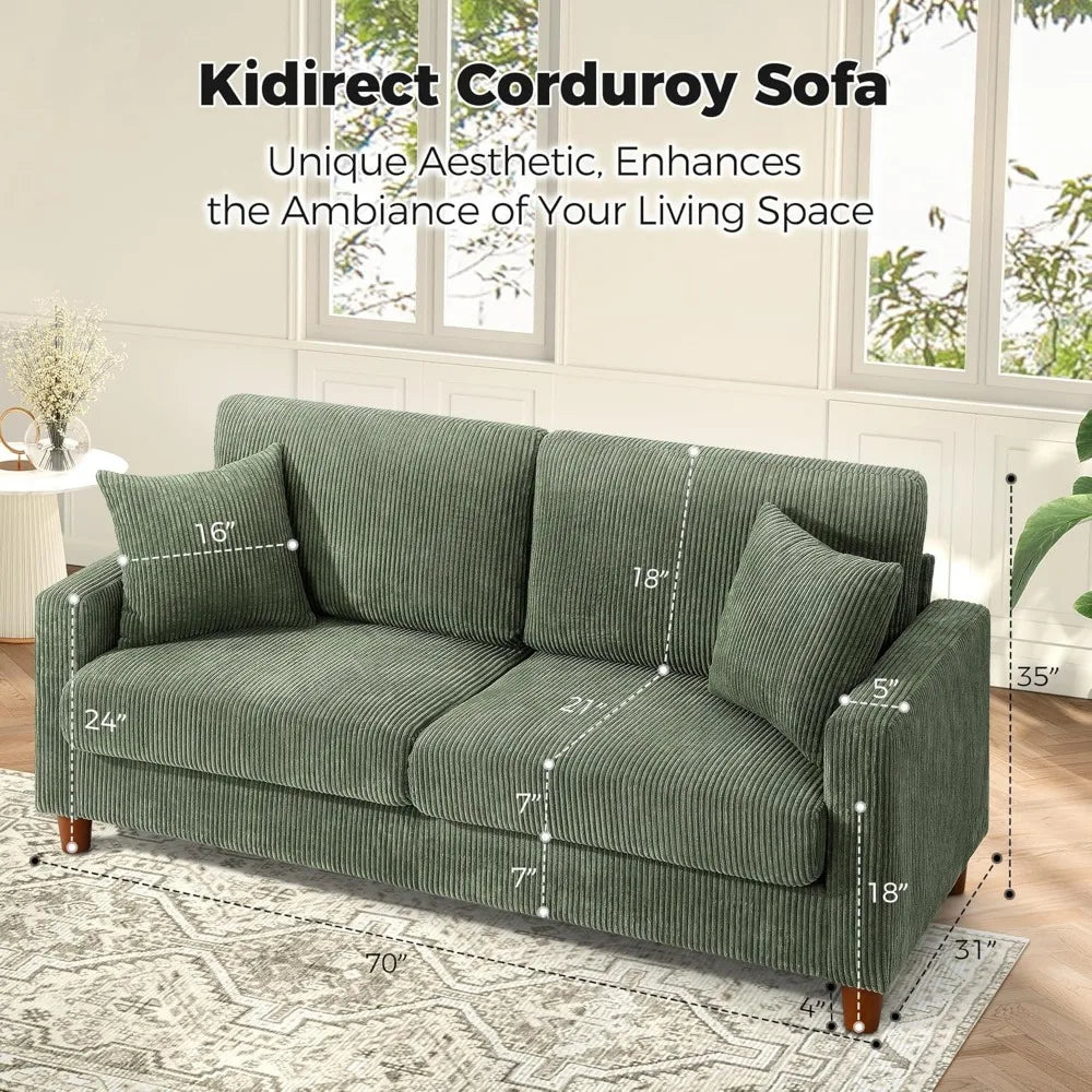 Corduroy L Shaped Sofa For Living Room No Tool Assembly