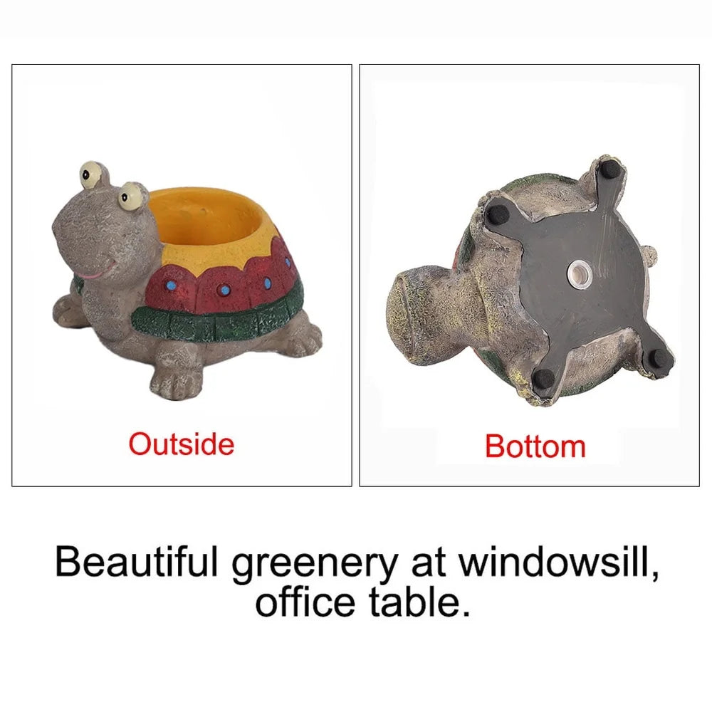 Resin Turtle Planter Cute Desk Decor For Home Garden