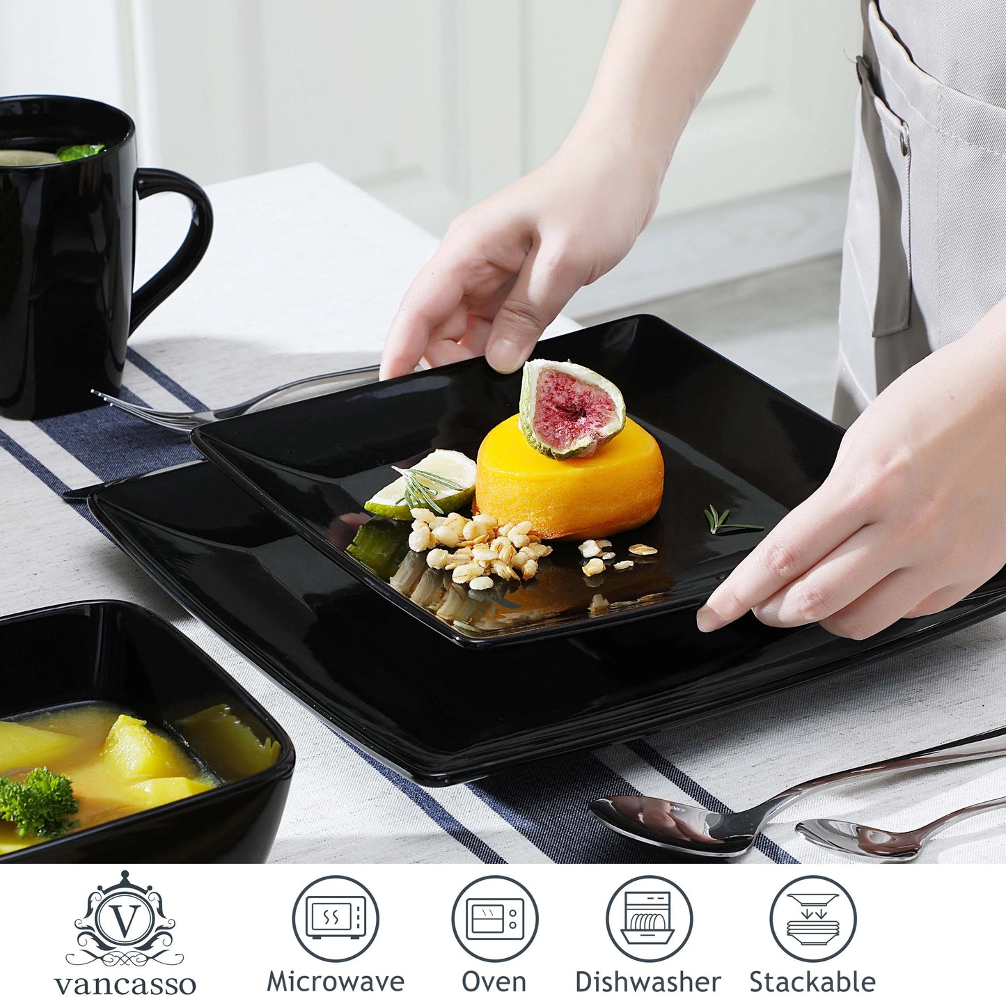 Vancasso Soho Porcelain Dinnerware Set Square Plates Mugs