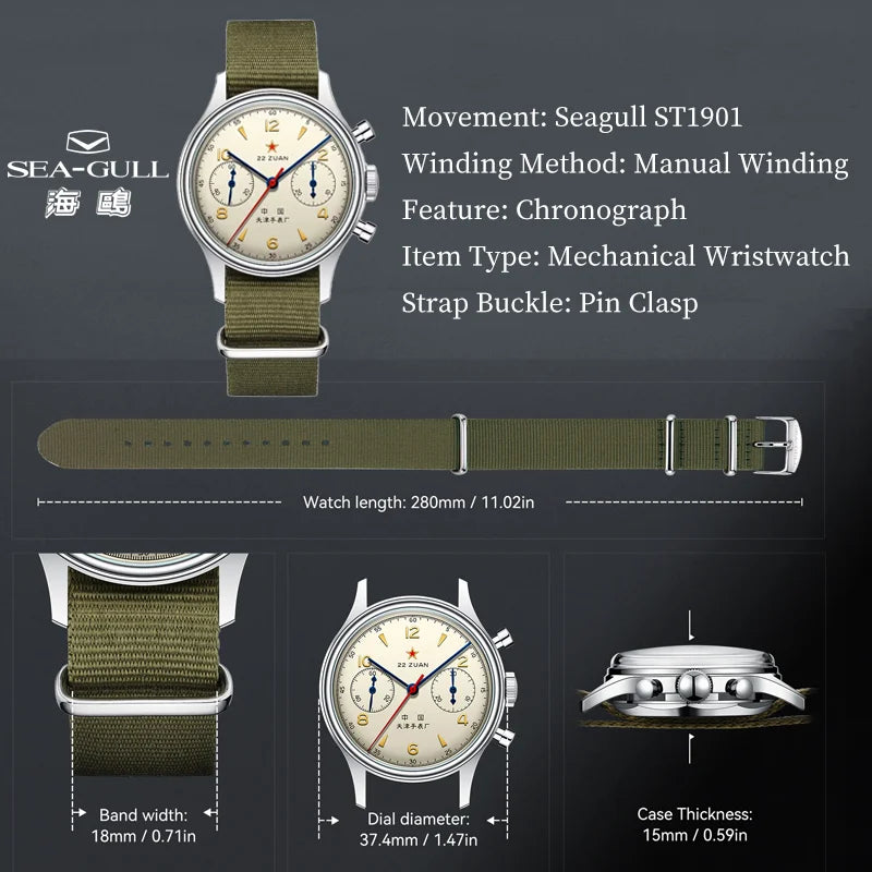 Seagull 1963 International Edition Watch for Men Chronograph Manual Winding Mechanical Original ST1901 D304 Memorial