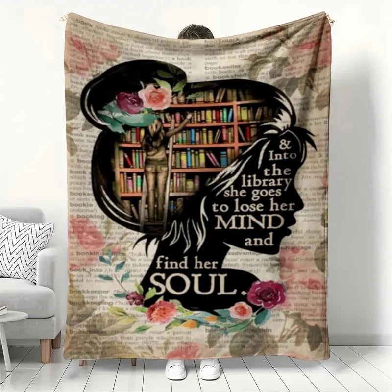 Book Lover Library Pattern Blanket for Cozy Reading Nook Decor