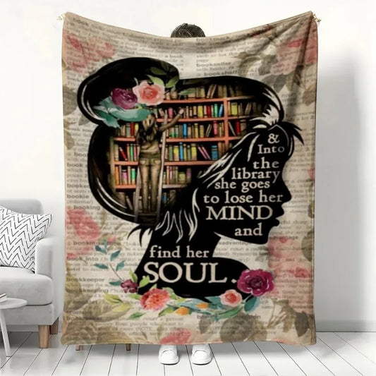 Book Lover Library Pattern Blanket for Cozy Reading Nook Decor