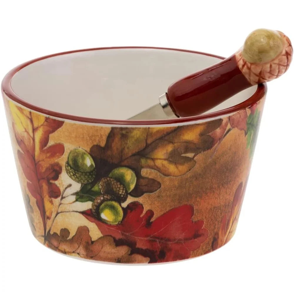 Thanksgiving Ceramic Serving Bowl and Spreader Set TabletopDecorative for Entertaining