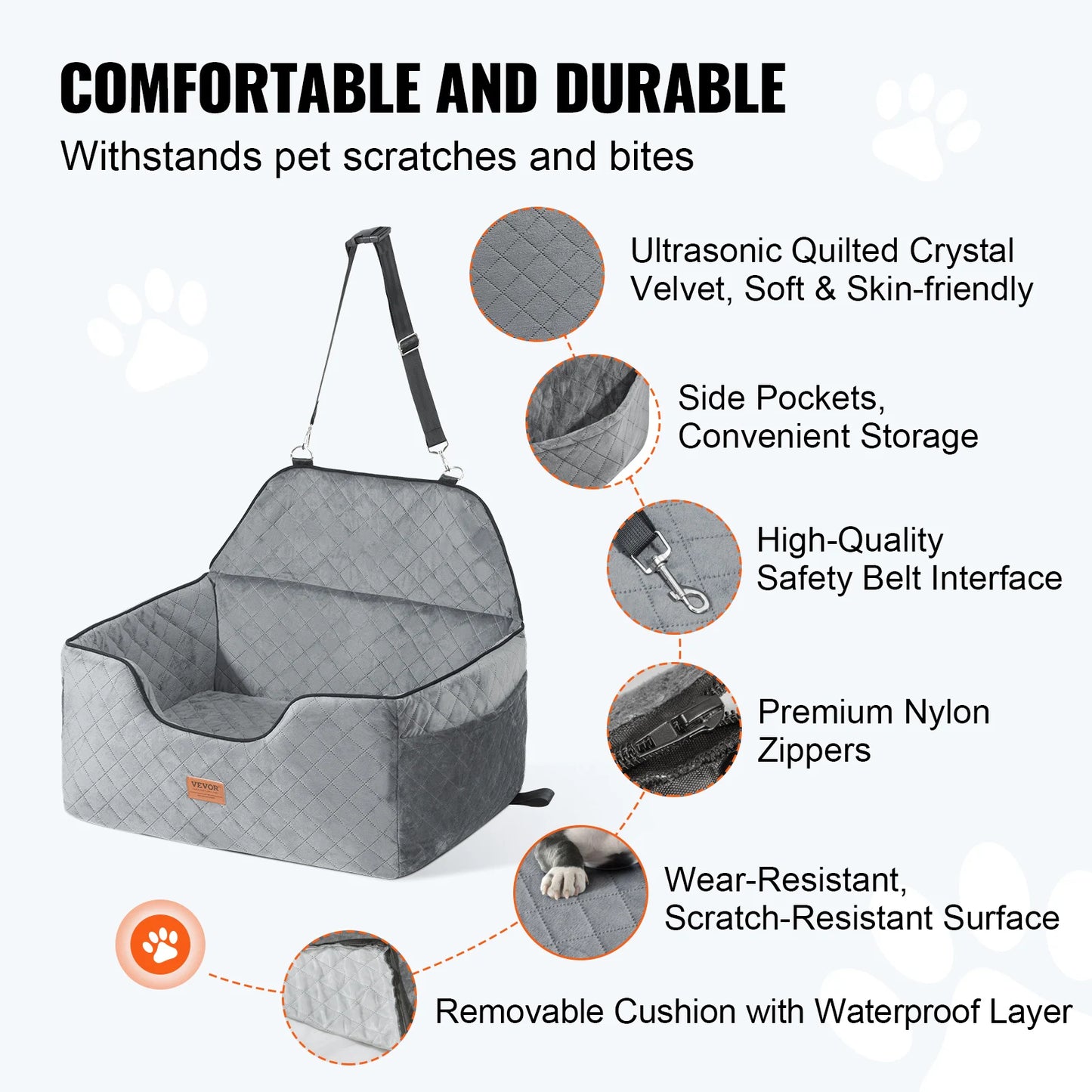 VEVOR Dog Booster Seat with Storage Pocket for Car Travel
