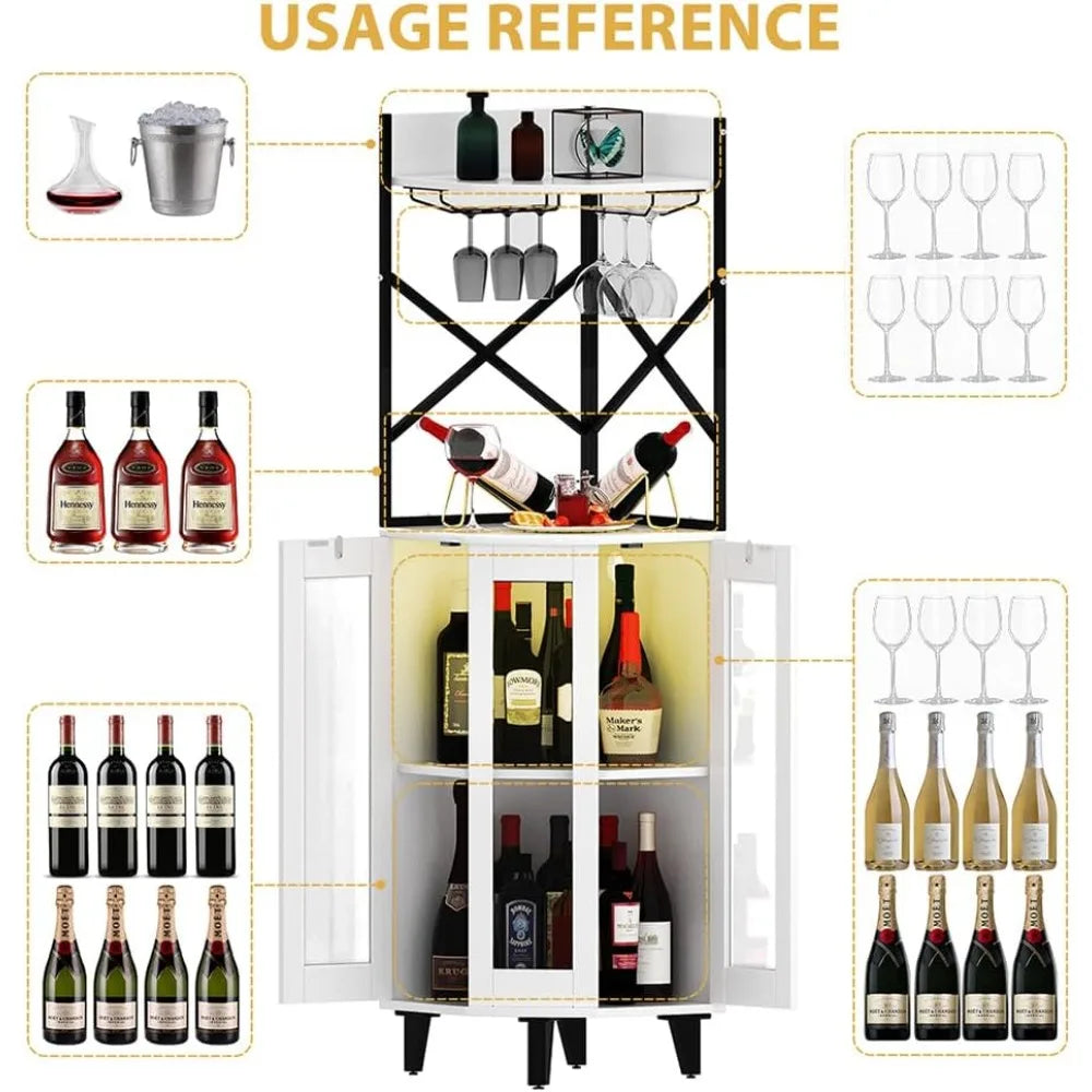 Corner Wine Cabinet With Lockable Glass Door And Led Lighting