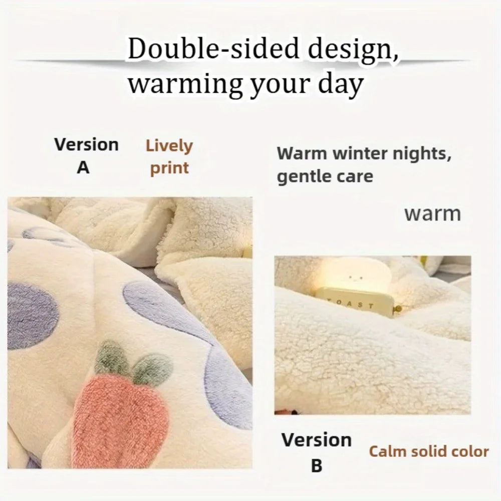 All Season Thickened Wool Sherpa Quilt Set With Pillowcases