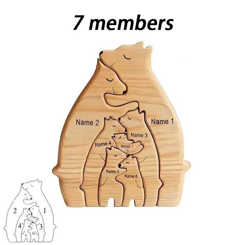 Personalized Wooden Bear Family Puzzle With Custom Name