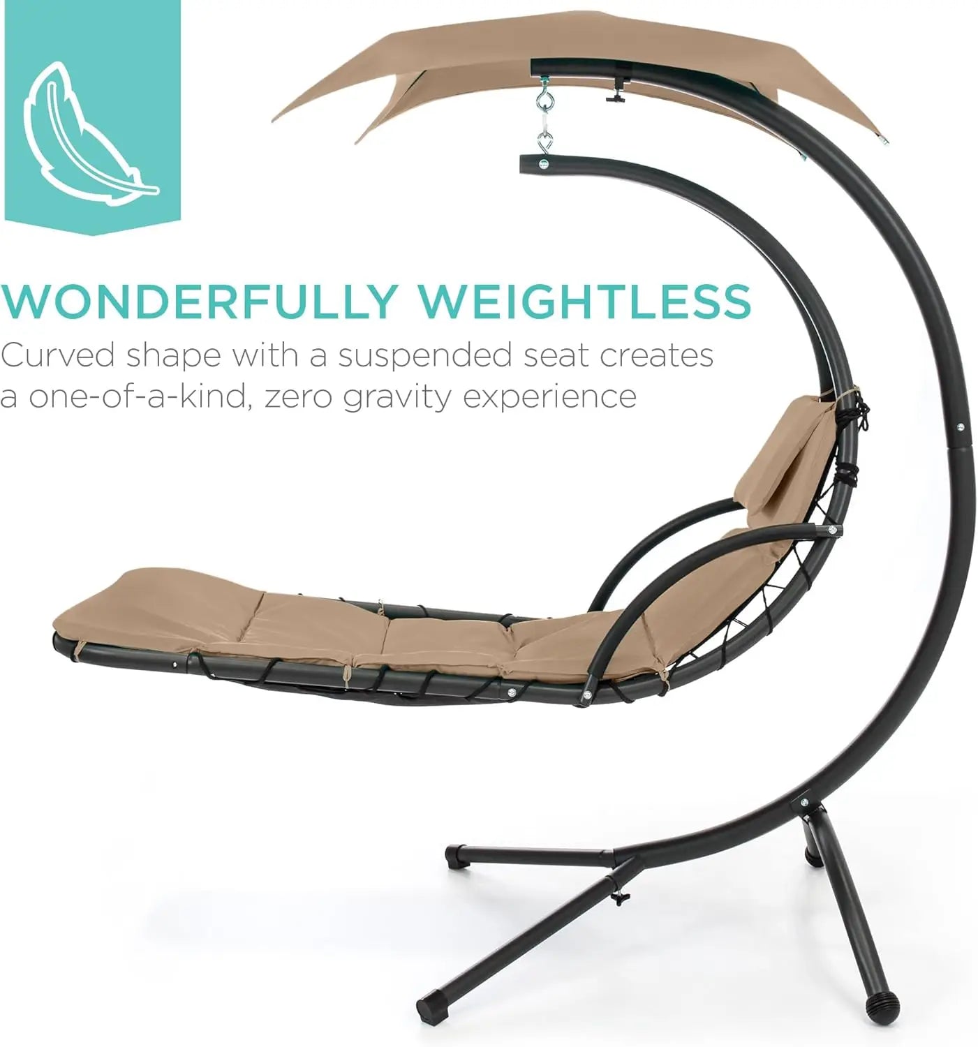 Outdoor Hanging Curved Steel Lounge Chair with Canopy and Pillow