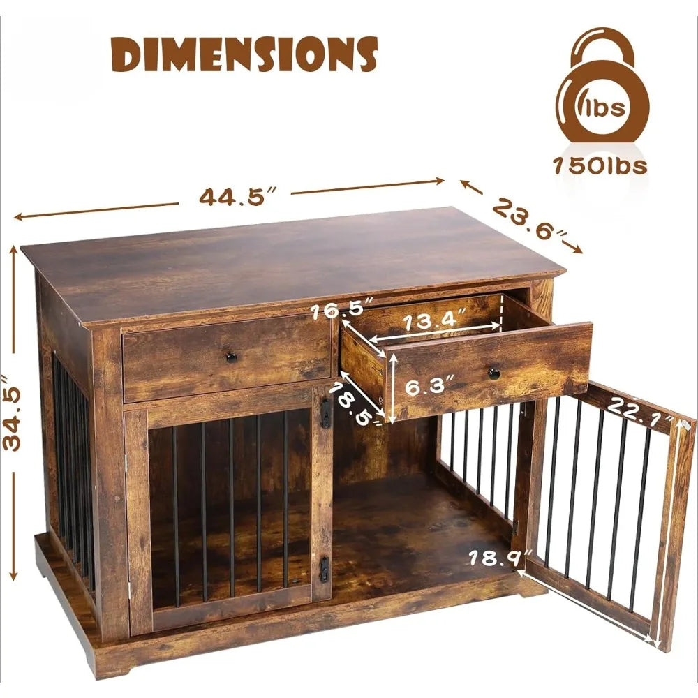 Wooden Dog Crate End Table With Storage Drawers Decorative