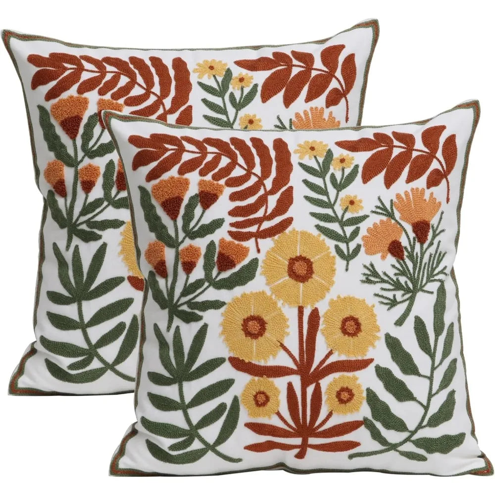 Set Of 2 Embroidered Decorative Throw Pillow Covers For Sofa