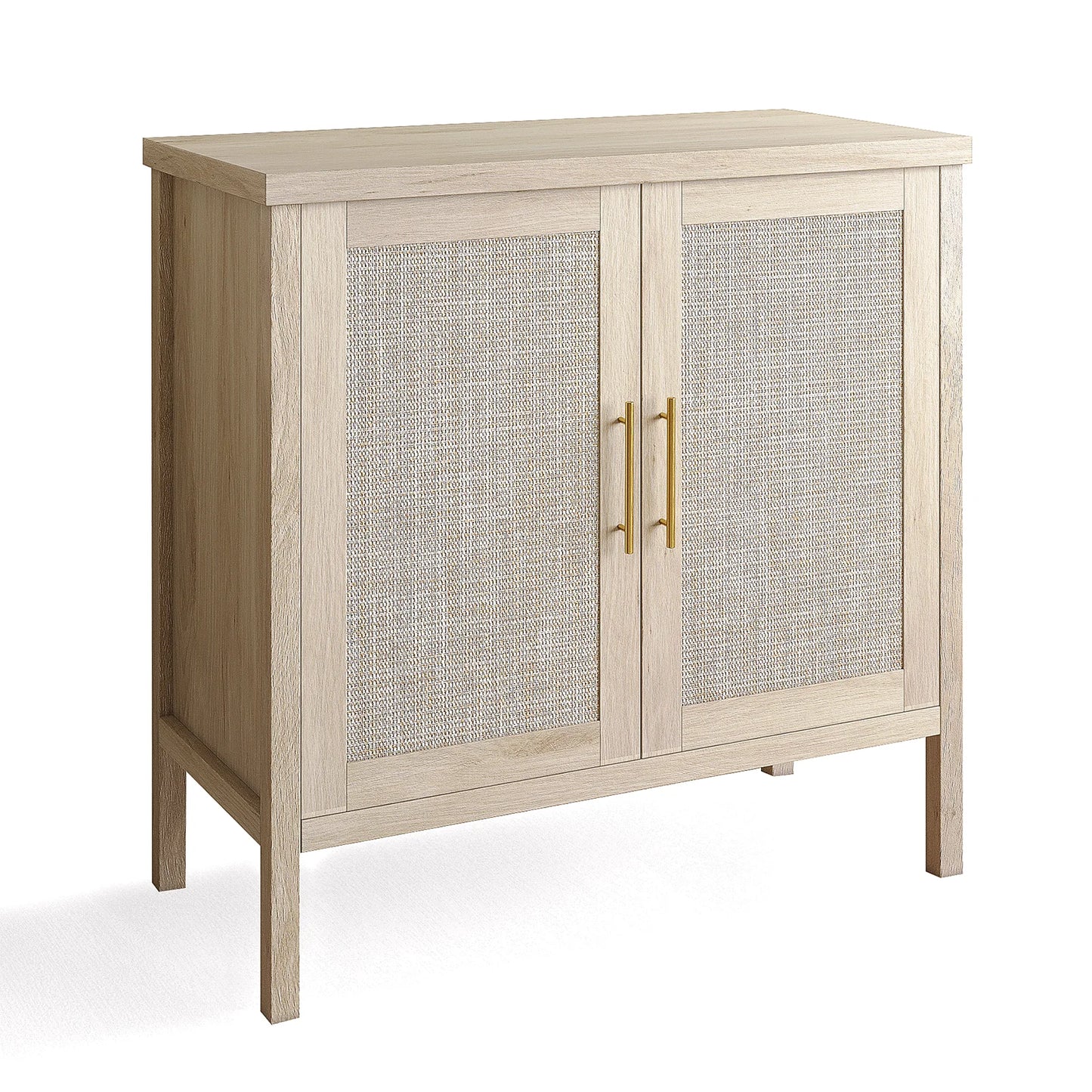 Rattan Storage Buffet Sideboard With Decorated Doors For Living Room