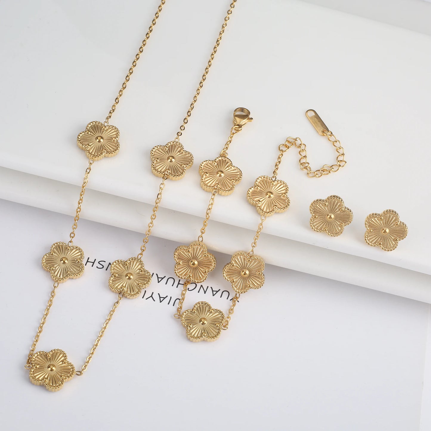 NONED Five-Leaf Clover Jewelry Set Necklace Earrings Bracelet