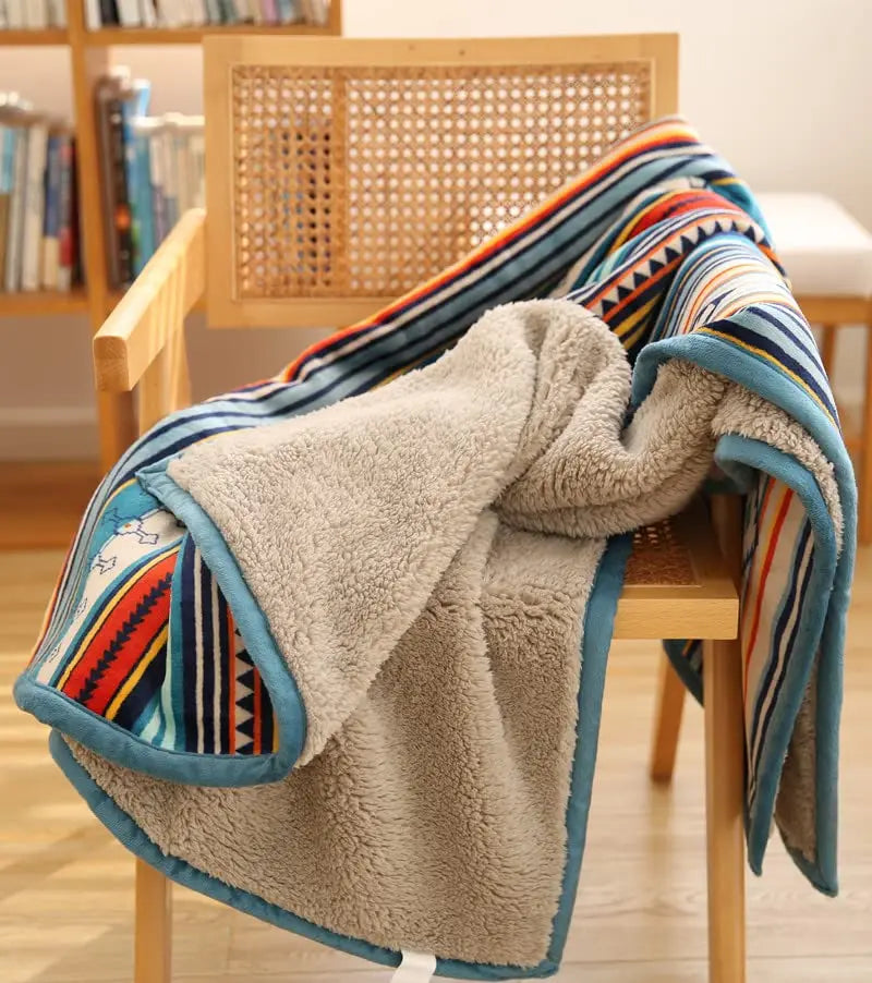 Boho Sherpa Throw Striped Lightweight Plush Blanket