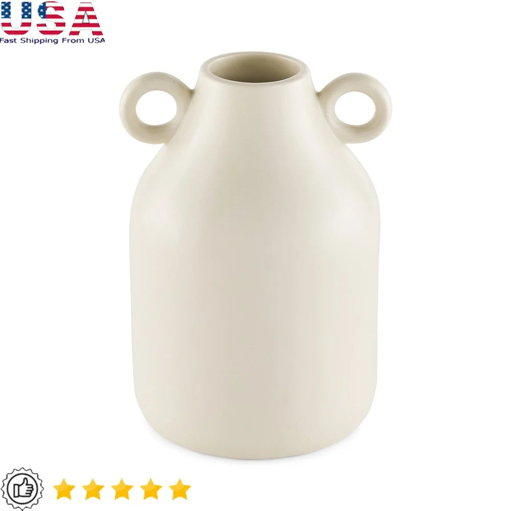 Handcrafted Ceramic Vase With Handles Tapered Design For Home Decor