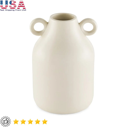 Handcrafted Ceramic Vase With Handles Tapered Design For Home Decor