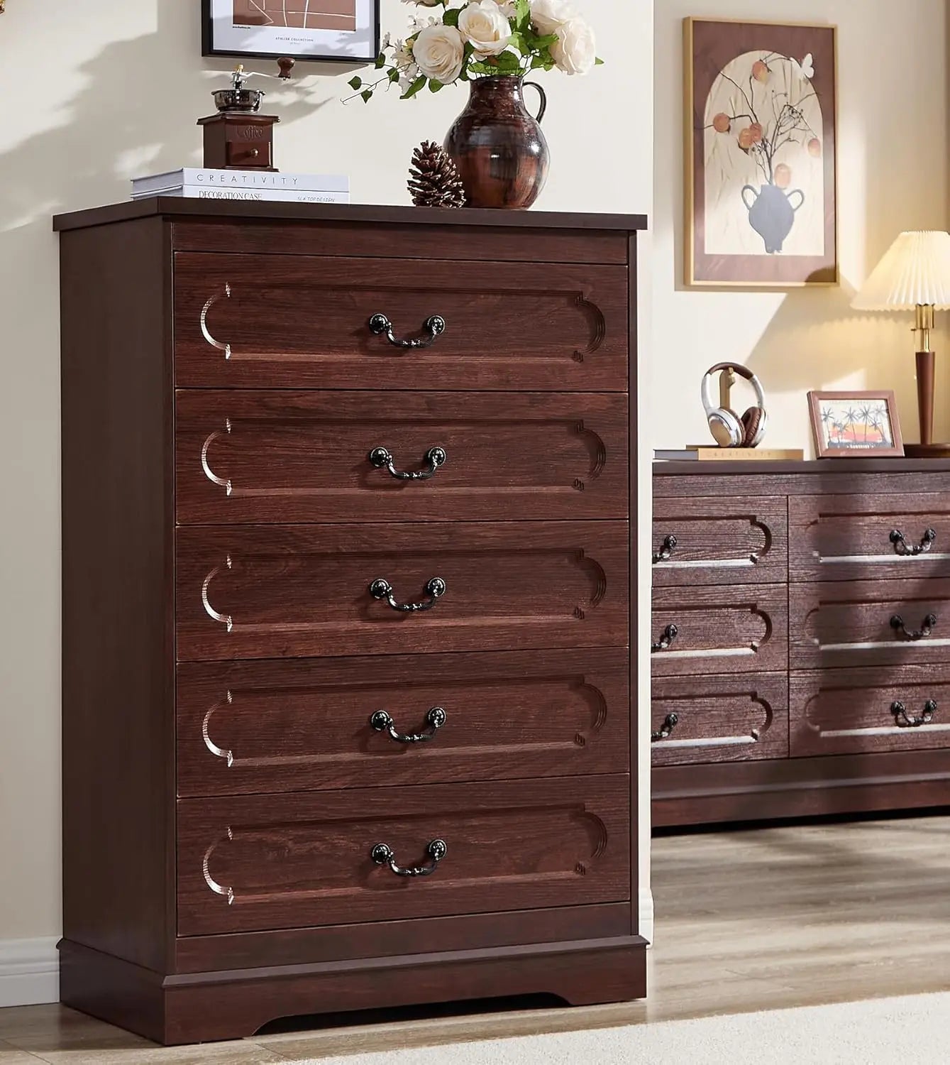 Rustic Farmhouse Dresser for Bedroom with Wide Drawers