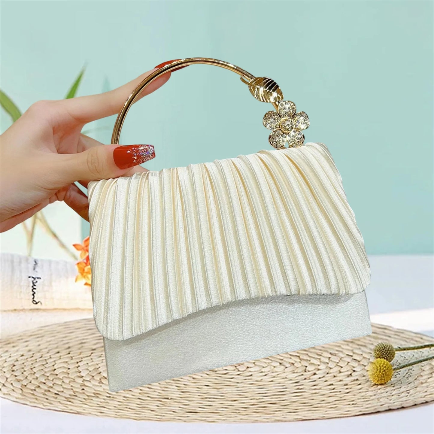 Crystal Embellished Velvet Evening Clutch With Detachable Chain Strap