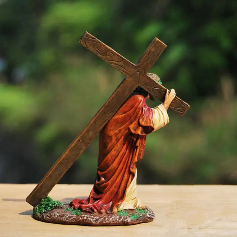 Jesus Cross Resin Figurine Ornament Carrying Calvary