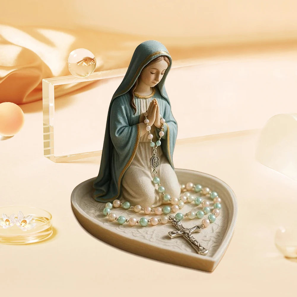 Virgin Mary Rosary Holder Statue Resin Our Lady Prayer Box