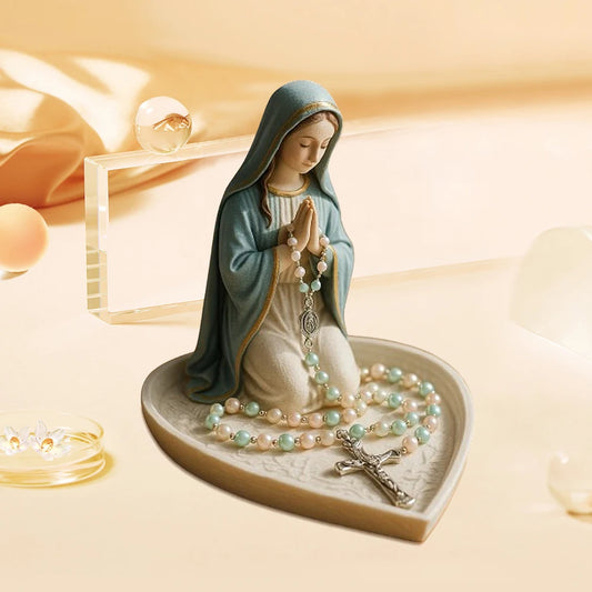 Virgin Mary Rosary Holder Statue Resin Our Lady Prayer Box