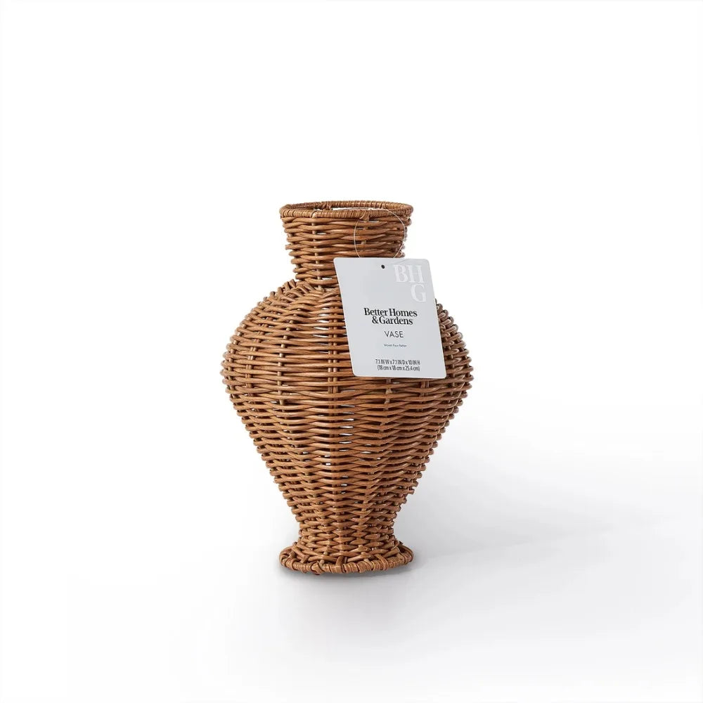 Woven Faux Rattan Indoor Vase For Home Decor Display