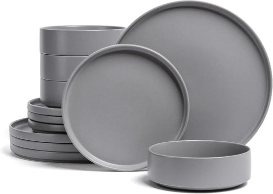 Stackable Stoneware Dinnerware Set With Plates And Bowls
