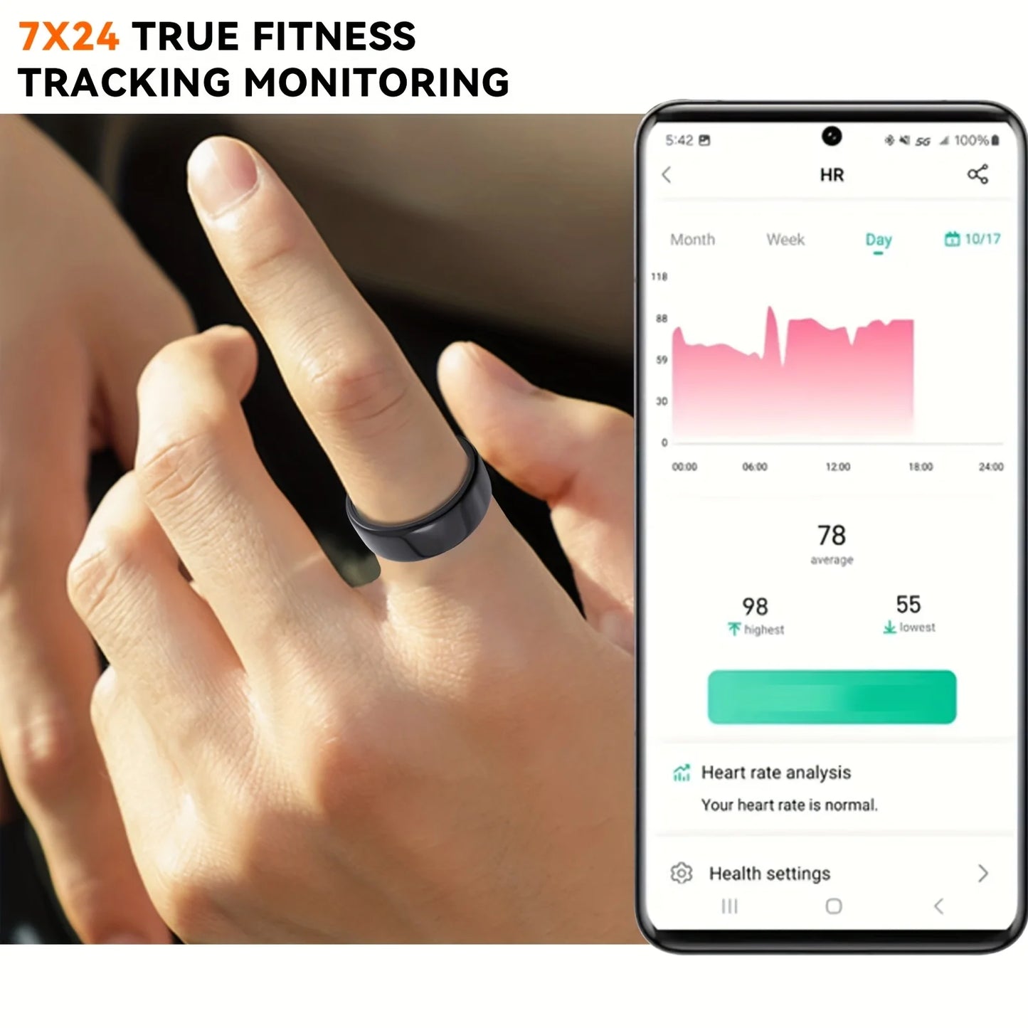 Smart Ring Health Tracker With Heart Rate SpO2 Temperature