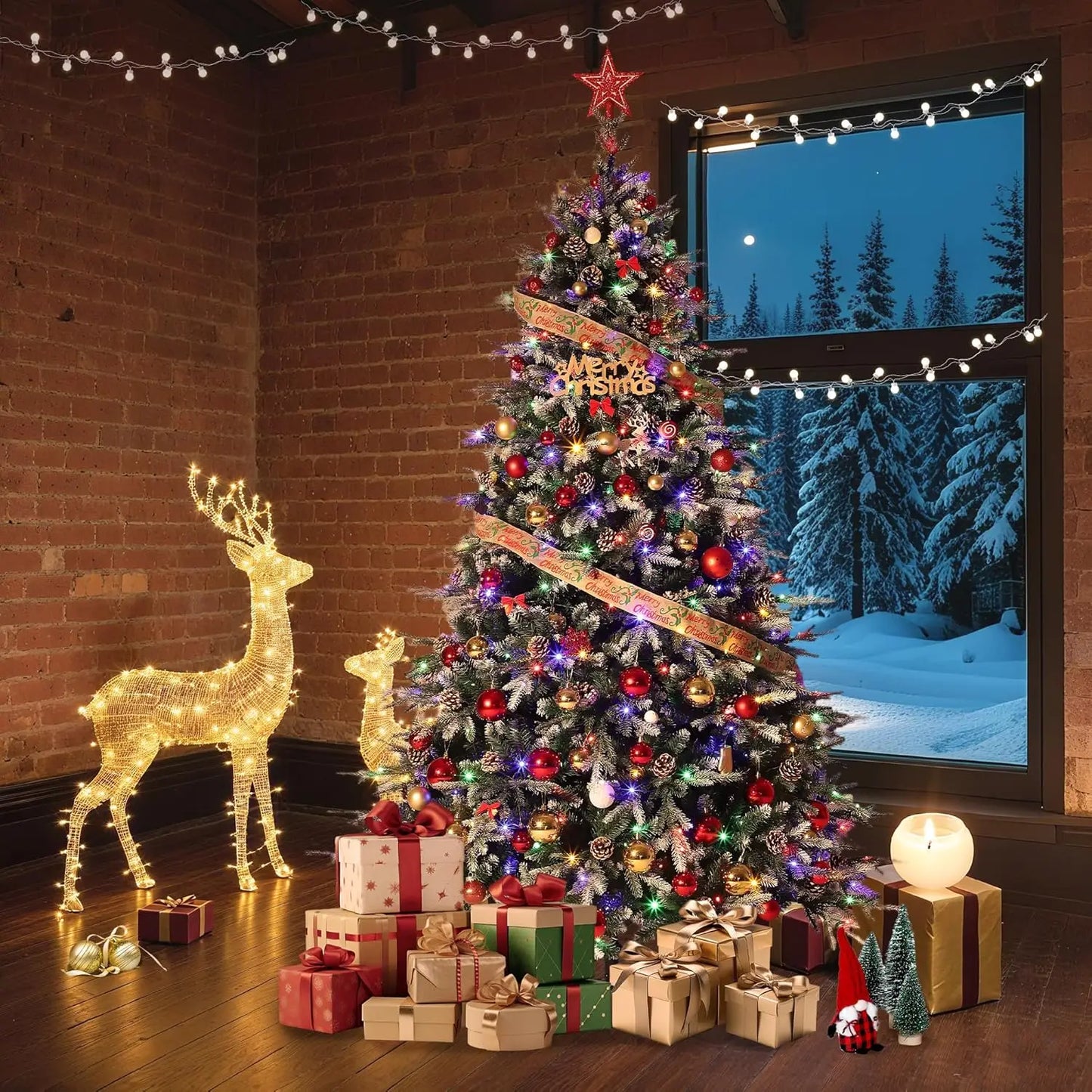 Prelit Flocked Christmas Tree With Eight LED Lights