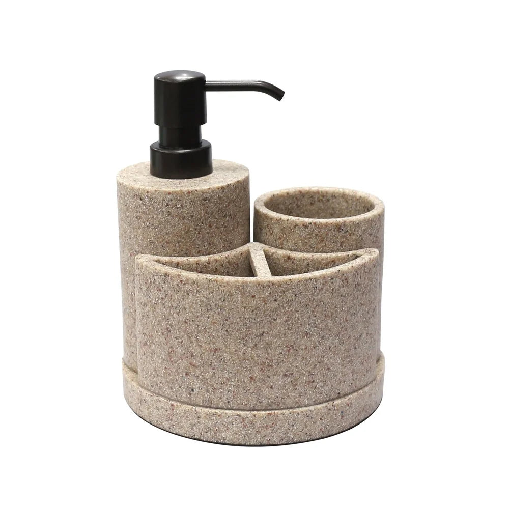 Sandstone Bath Accessory Set Resin Soap Pump Toothbrush Holder Tumbler