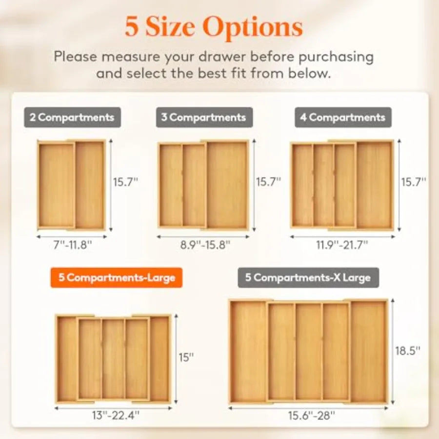 Expandable Bamboo Utensil Organizer for Kitchen Drawer Storage