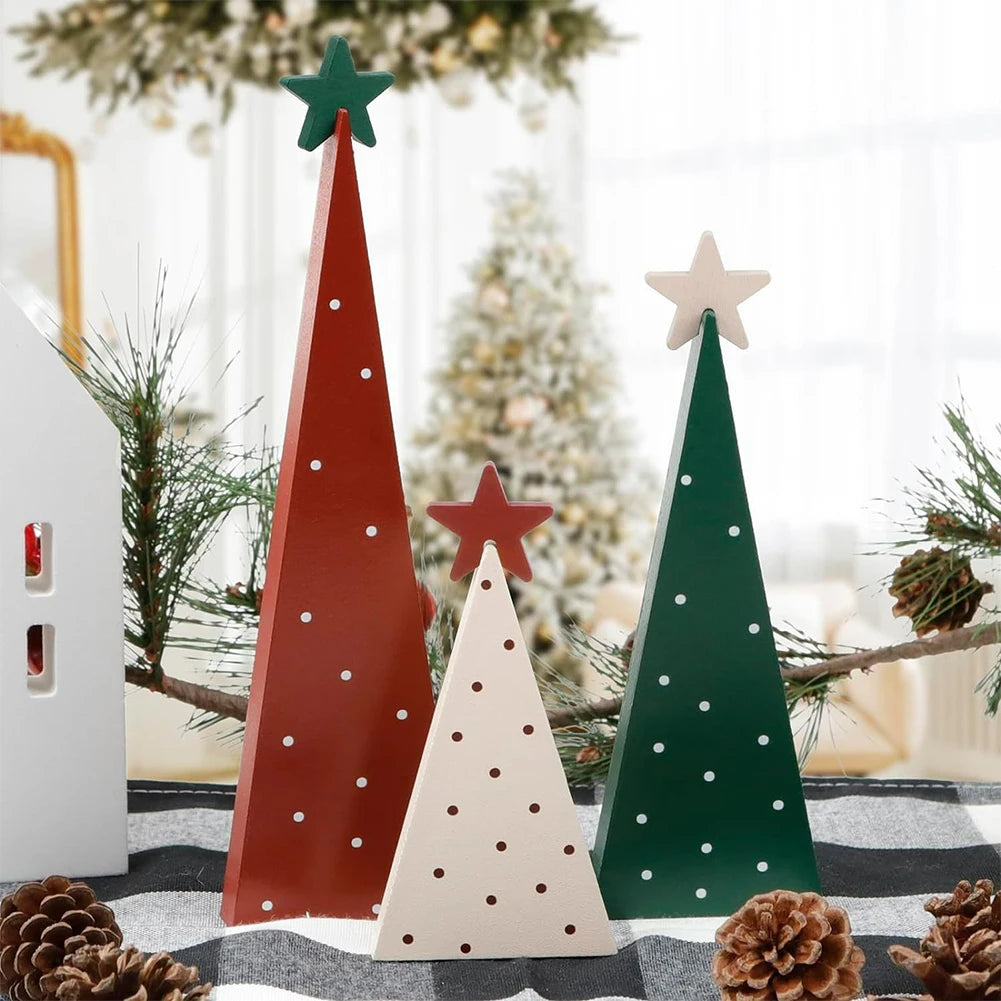 3Pcs Rustic Wooden Christmas Tree Tabletop Signs Set