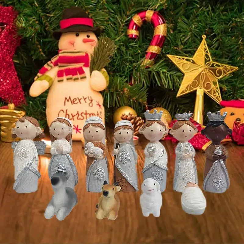 Christmas Nativity Miniature Figurine Set Manger Scene Resin Ornament Collection