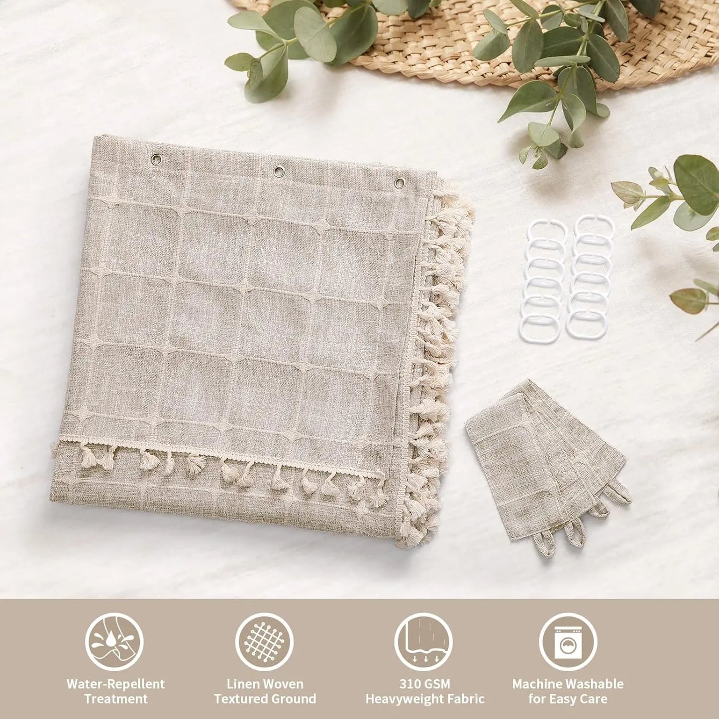 Boho Double Swag Shower Curtain With Rust Resistant Hooks