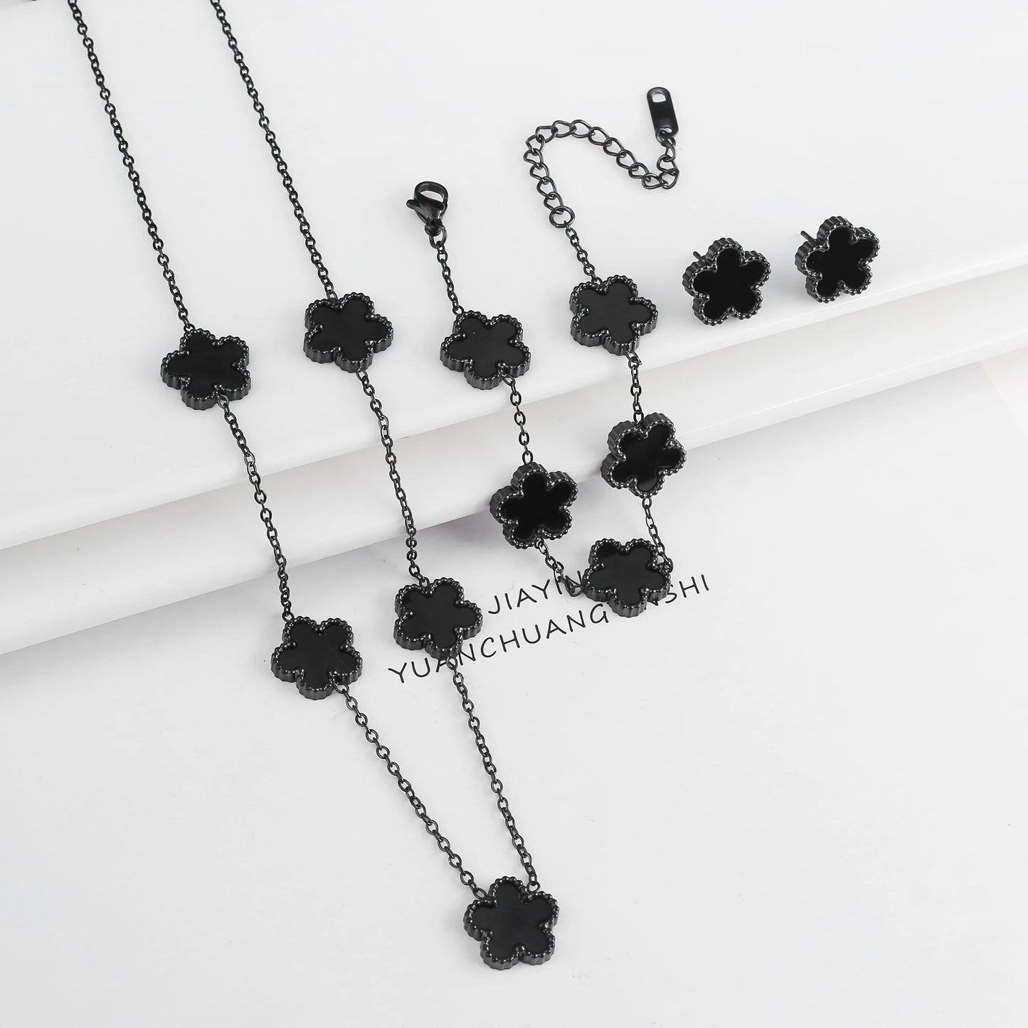 NONED Five-Leaf Clover Jewelry Set Necklace Earrings Bracelet