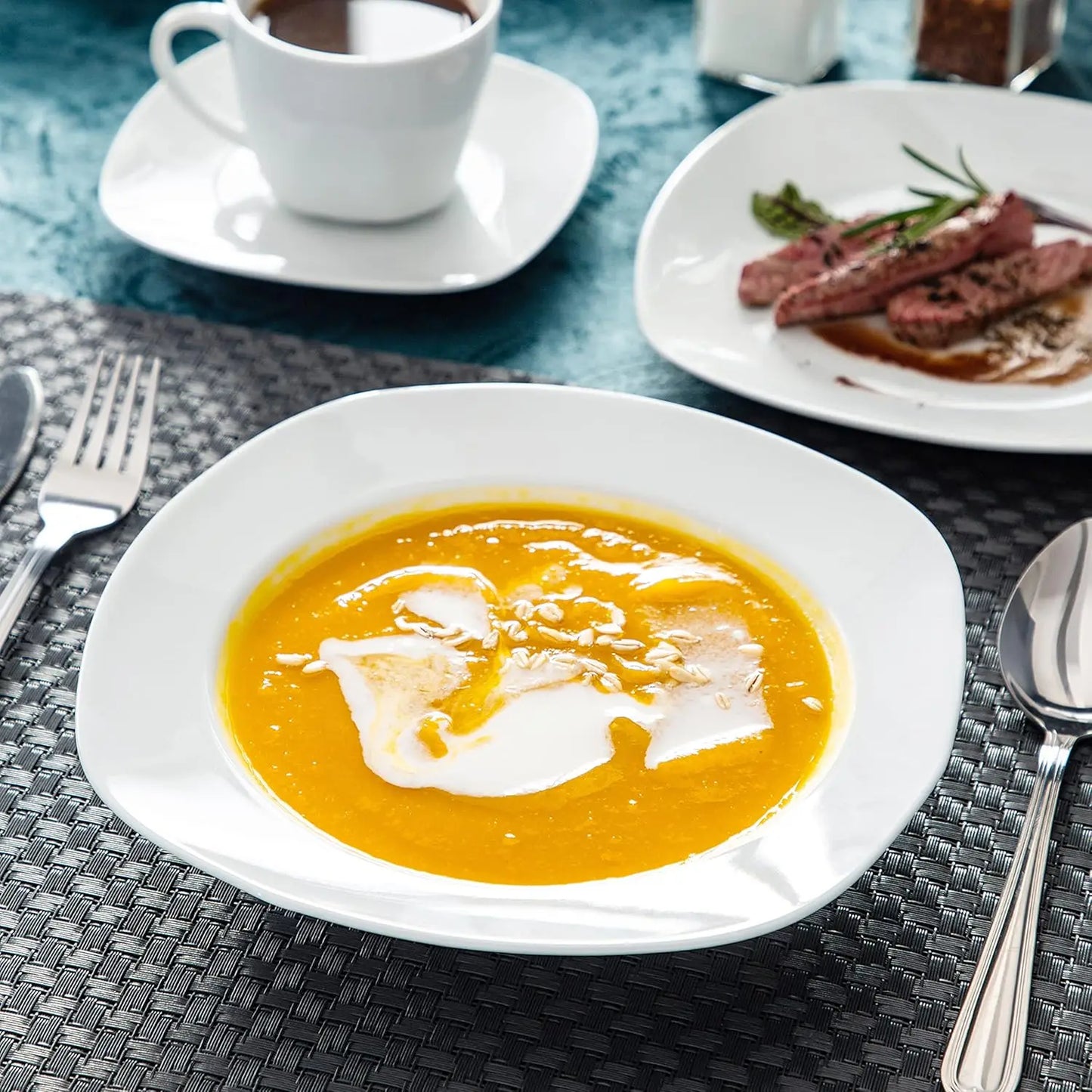 Porcelain Dinnerware Set With Square Ceramic Plates Kit