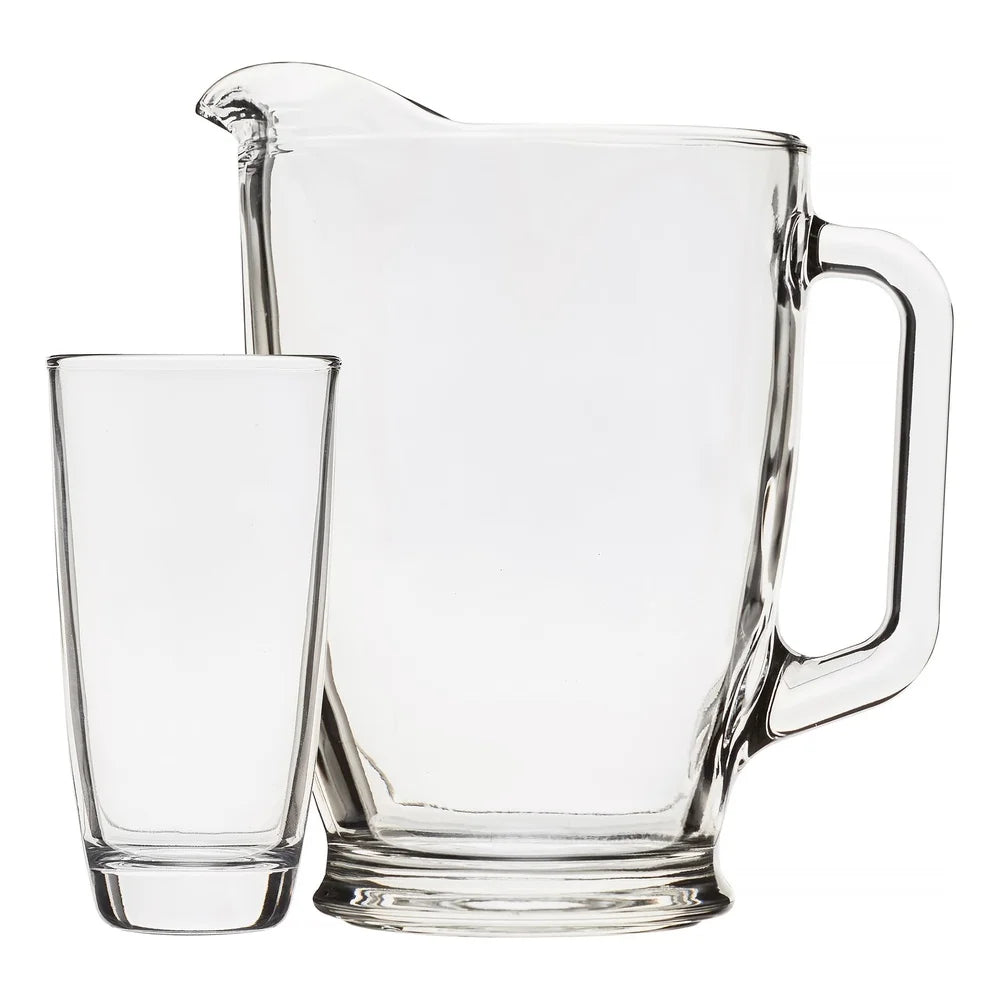 Clear Glass Pitcher And Tall Glasses Set For Iced Beverages
